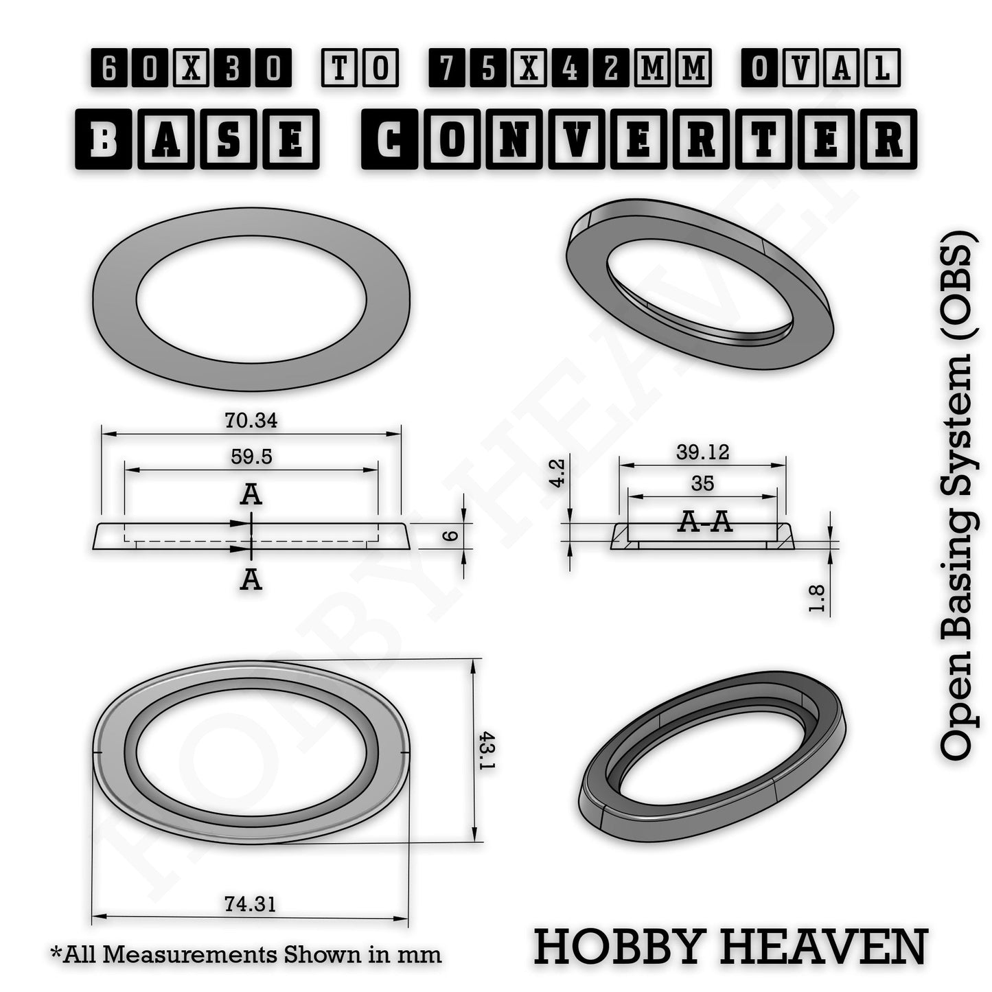 Oval to Oval Bases Size Converters 3D Print Full Range