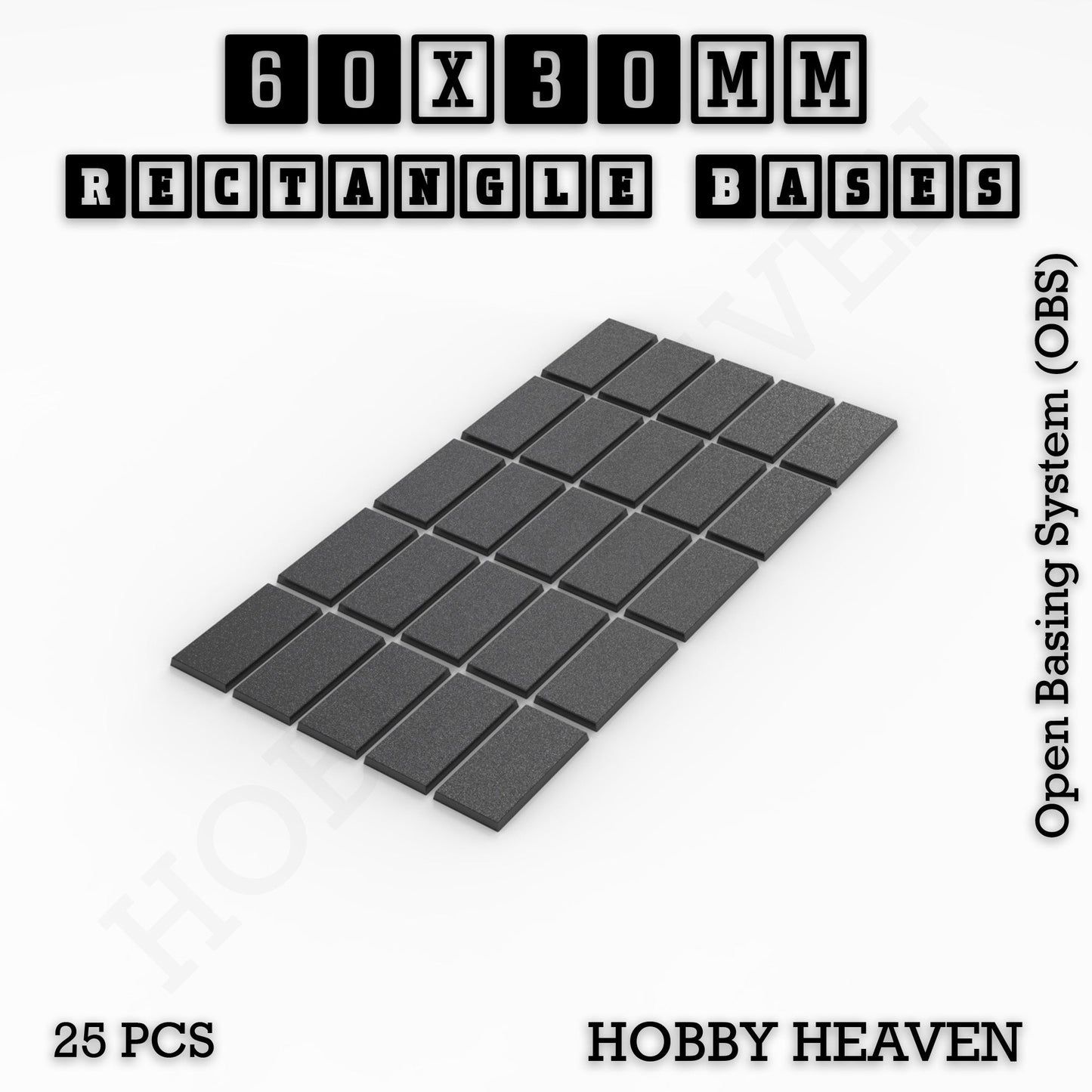Rectangle Bases Small Sizes - 20x15mm to 75x25mm and up to 60x50mm Wide - 3D Print Tabletop Games