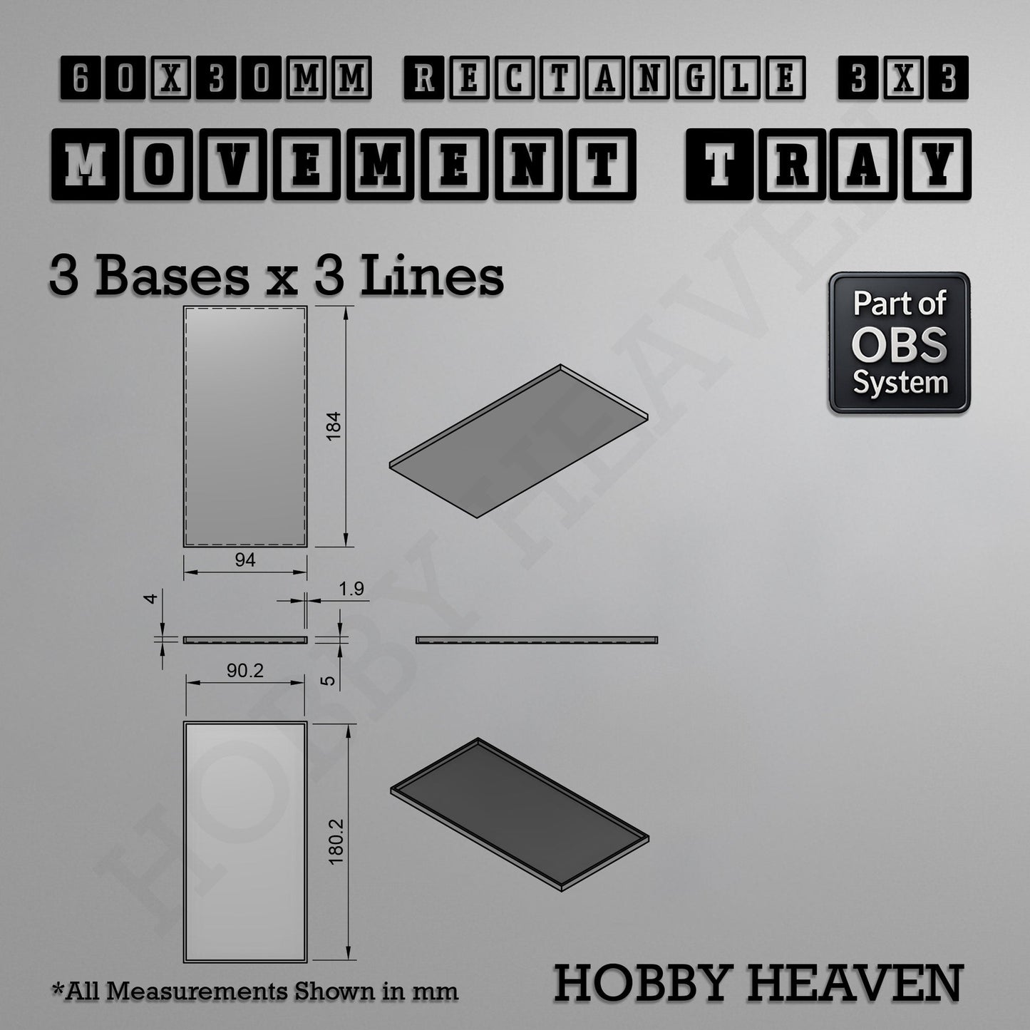 Rectangle Movement Trays | Cavalry & Monsters | 50×25-100×60mm | OBS System