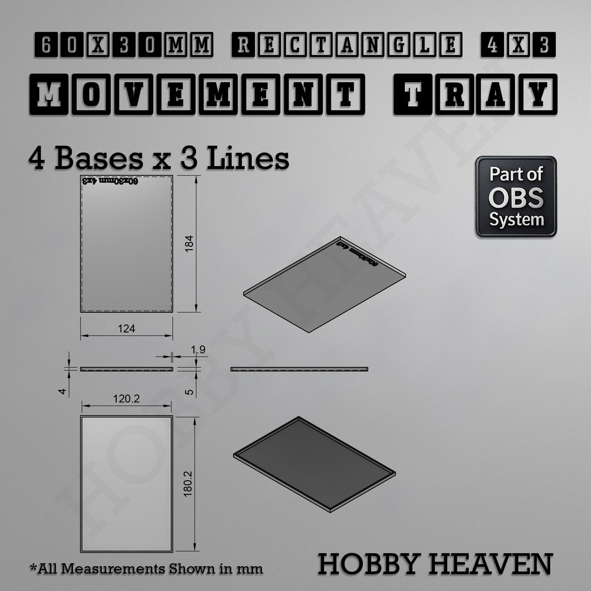 Rectangle Movement Trays | Cavalry & Monsters | 50×25-100×60mm | OBS System