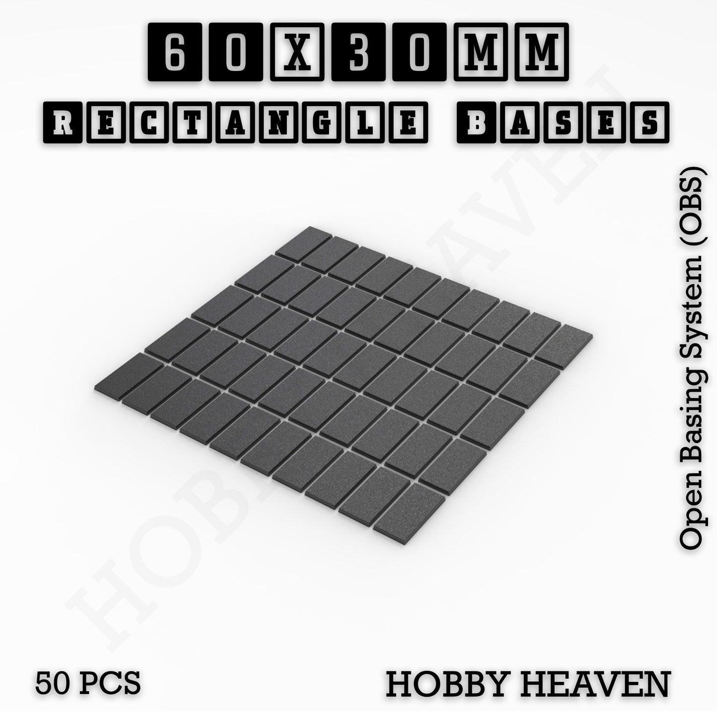 Rectangle Bases Small Sizes - 20x15mm to 75x25mm and up to 60x50mm Wide - 3D Print Tabletop Games