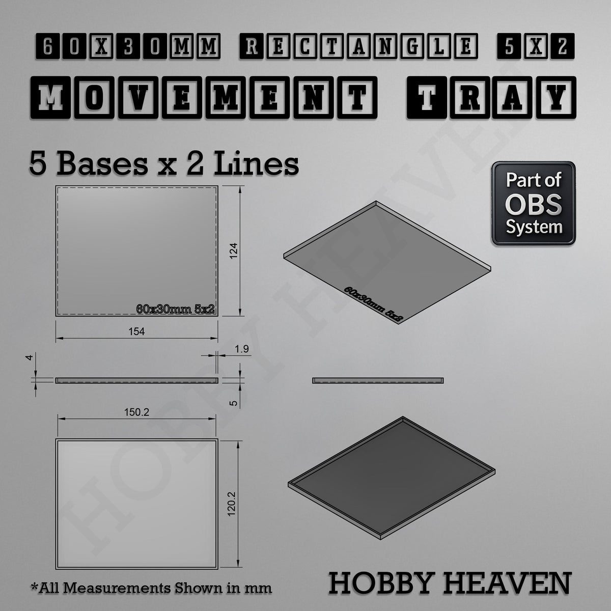 Rectangle Movement Trays | Cavalry & Monsters | 50×25-100×60mm | OBS System
