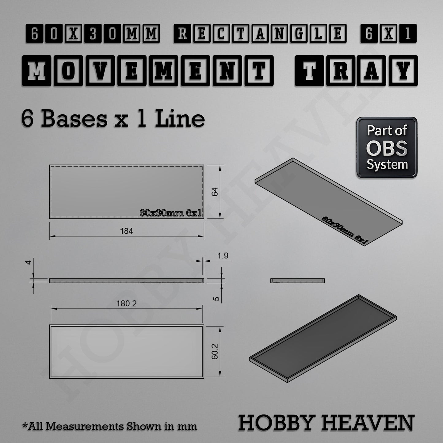 Rectangle Movement Trays | Cavalry & Monsters | 50×25-100×60mm | OBS System