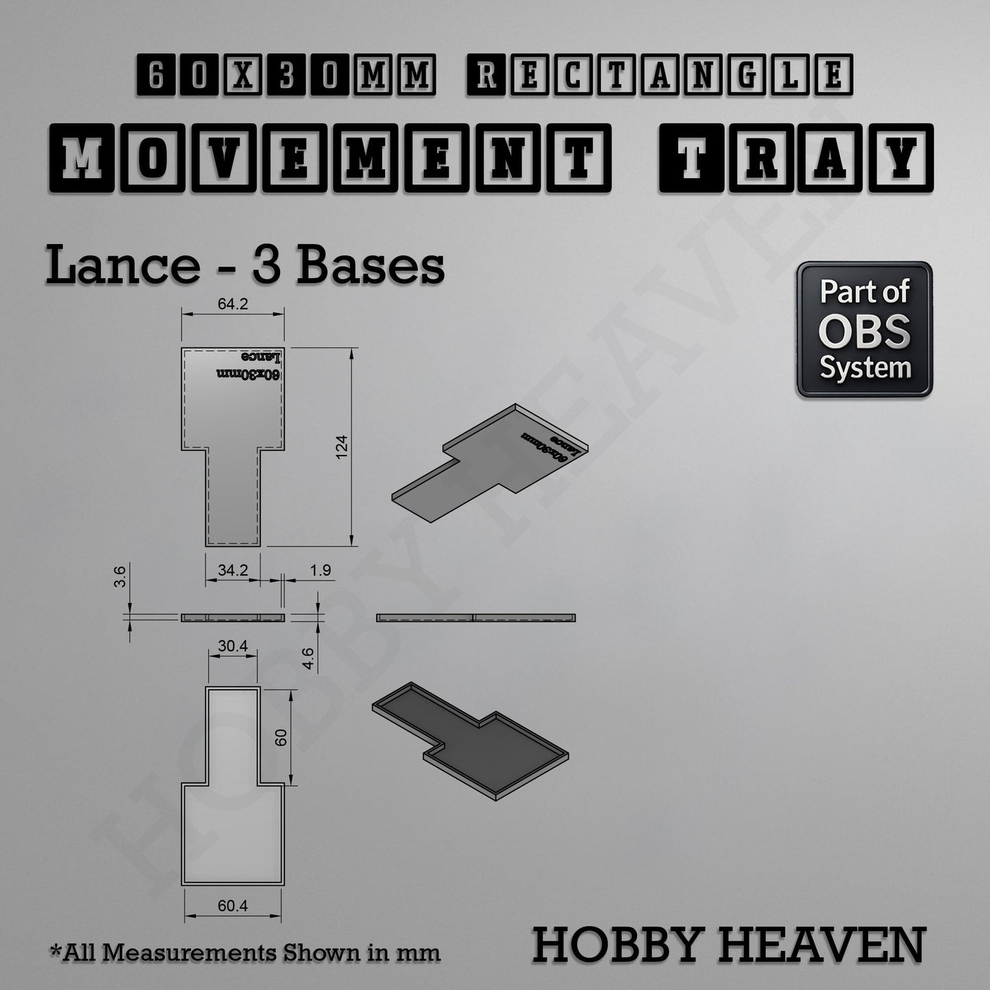 Rectangle Movement Trays | Cavalry & Monsters | 50×25-100×60mm | OBS System