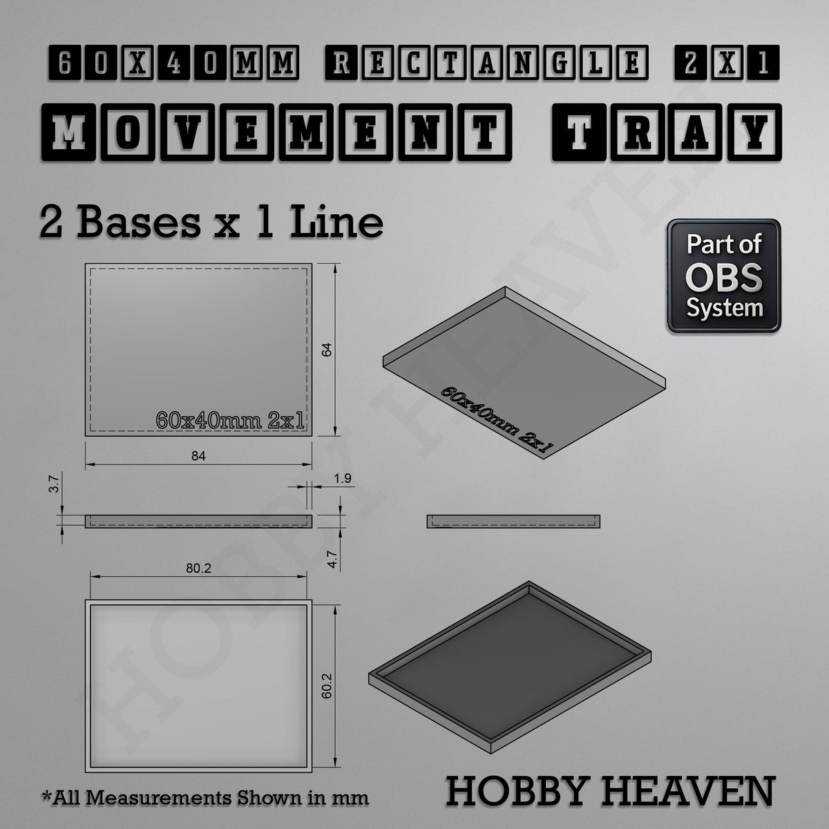 Rectangle Movement Trays | Cavalry & Monsters | 50×25-100×60mm | OBS System