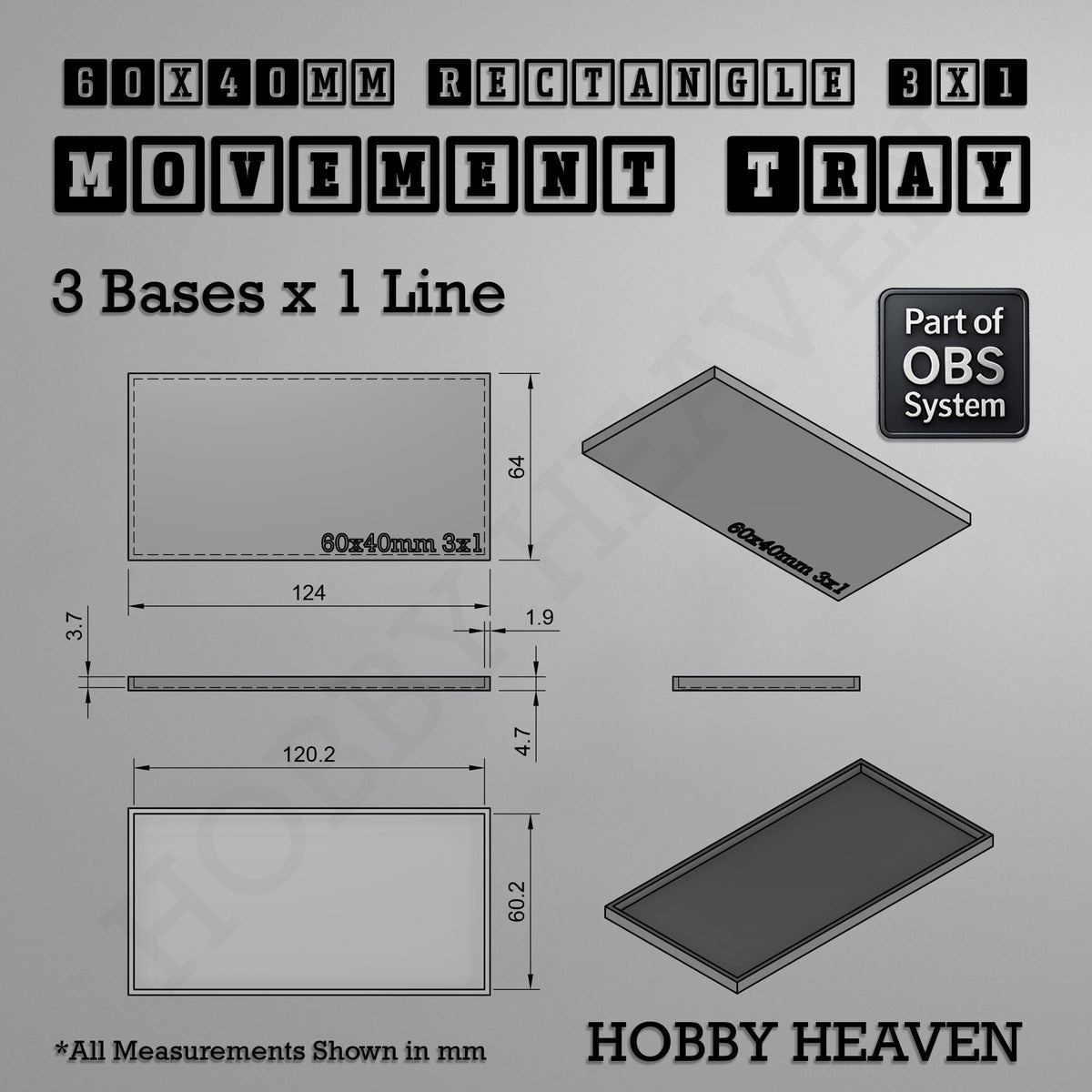 Rectangle Movement Trays | Cavalry & Monsters | 50×25-100×60mm | OBS System