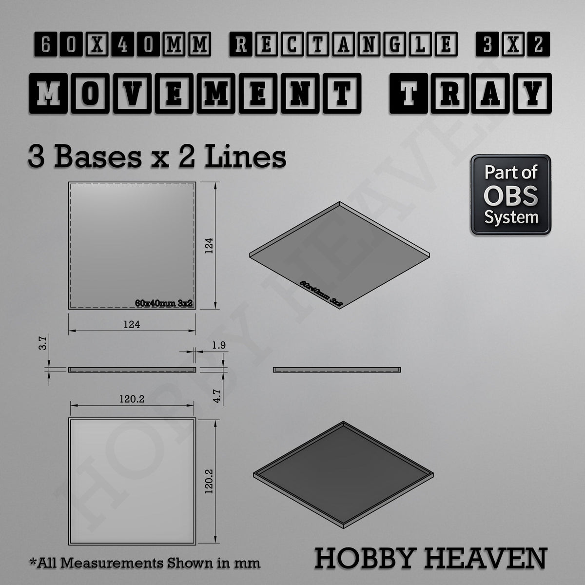 Rectangle Movement Trays | Cavalry & Monsters | 50×25-100×60mm | OBS System