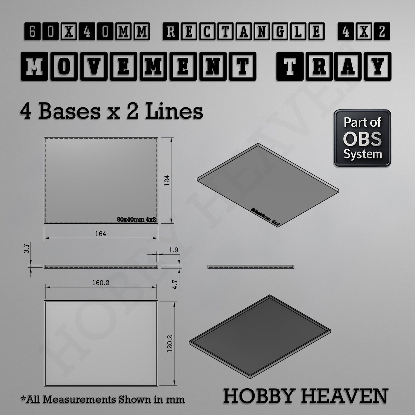 Rectangle Movement Trays | Cavalry & Monsters | 50×25-100×60mm | OBS System