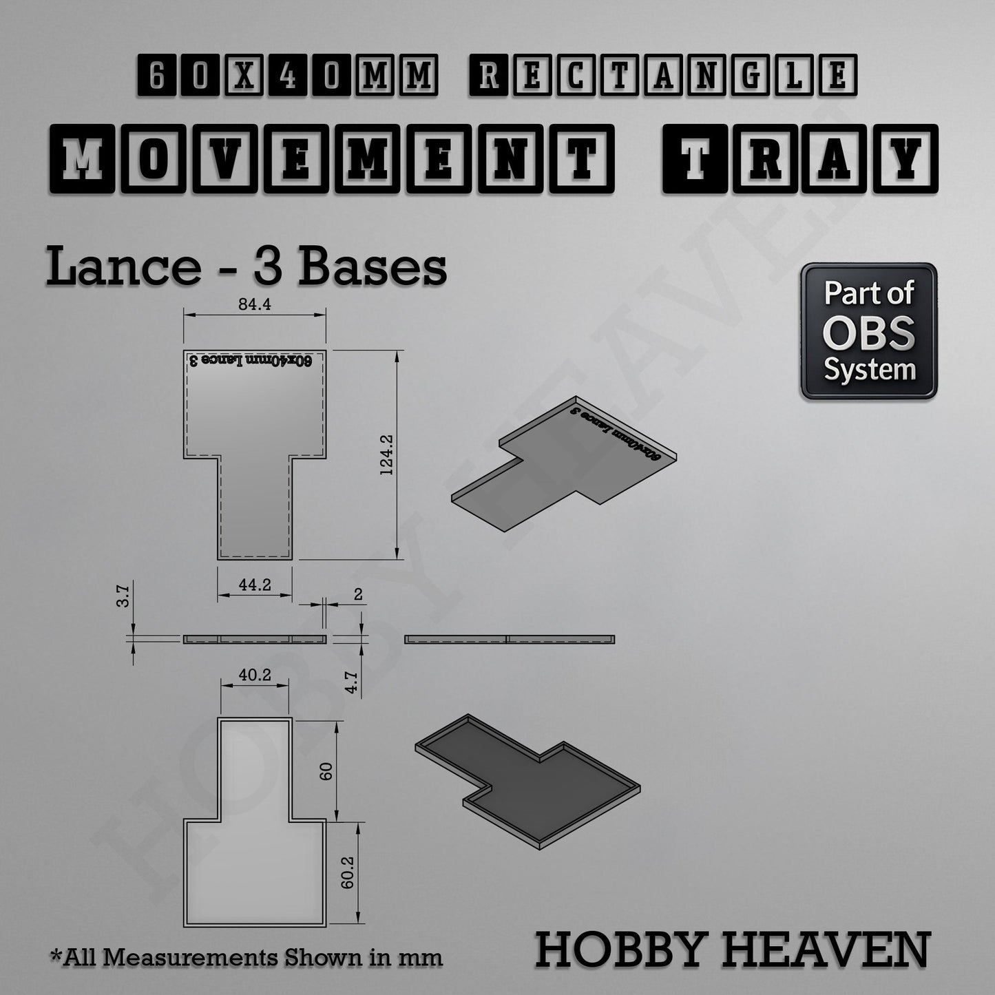 Rectangle Movement Trays | Cavalry & Monsters | 50×25-100×60mm | OBS System