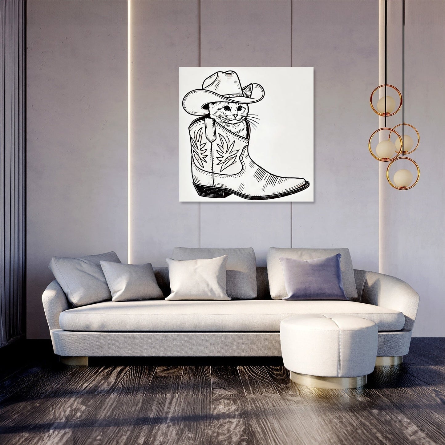 Whimsical Cat in Cowboy Boot Canvas
