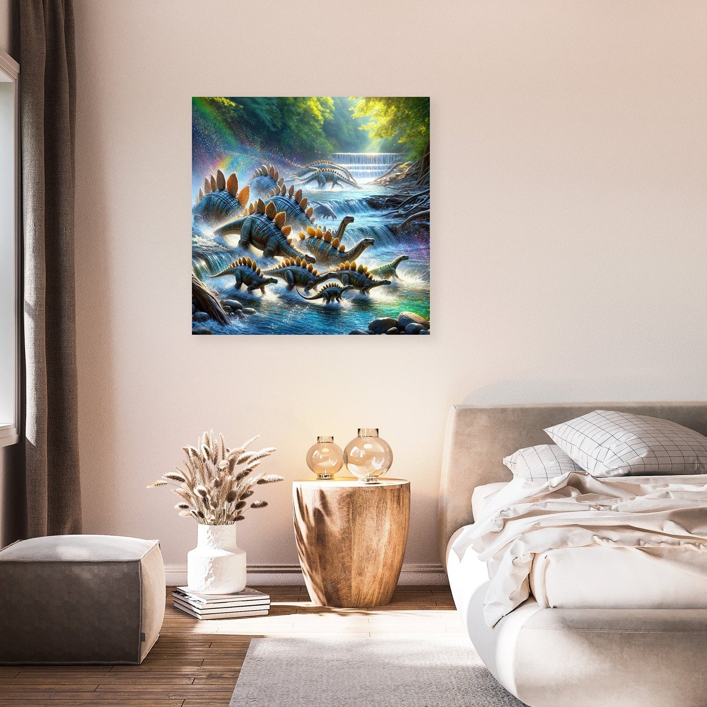 River Crossing Stegosaurus Canvas