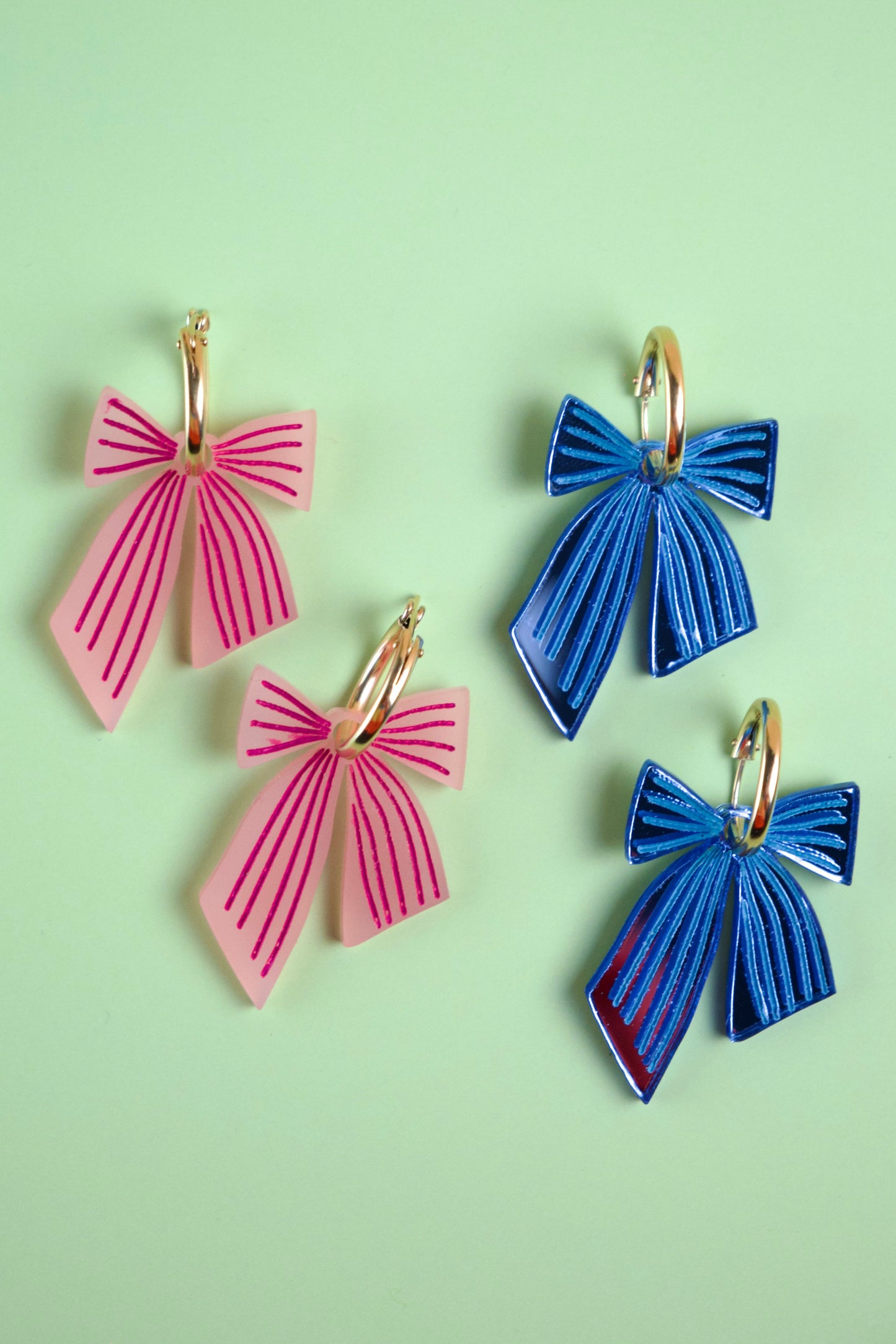 Blue Striped Bow Hoop Earrings