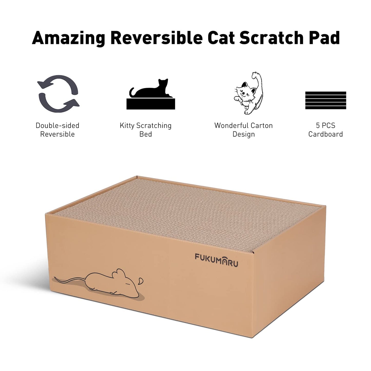 FUKUMARU Cat Scratcher Box with 5 Reversible Cardboard Refill Pads — 2-in-1 Scratch Pad & Lounger (40 x 28 cm) (Copy)