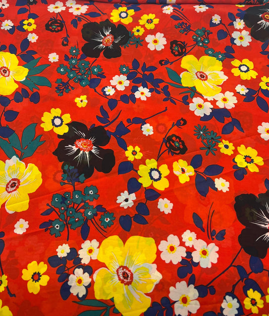 Red Floral Printed Chiffon Dress Fabric