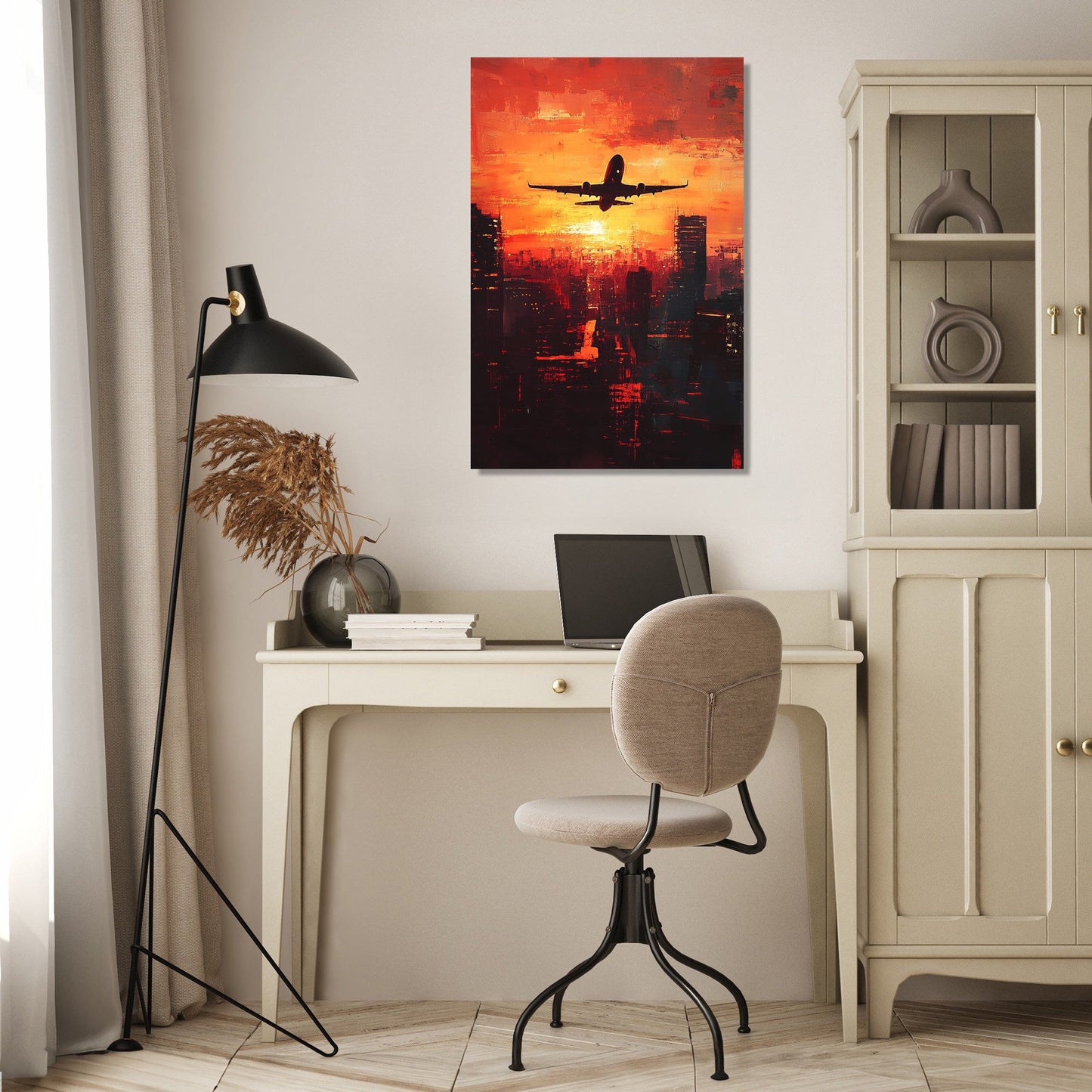 Airplane Sunrise Silhouette Canvas