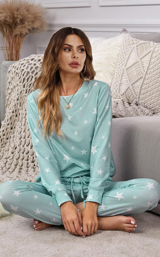 Star Print Loungewear Co Ord Set In Mint