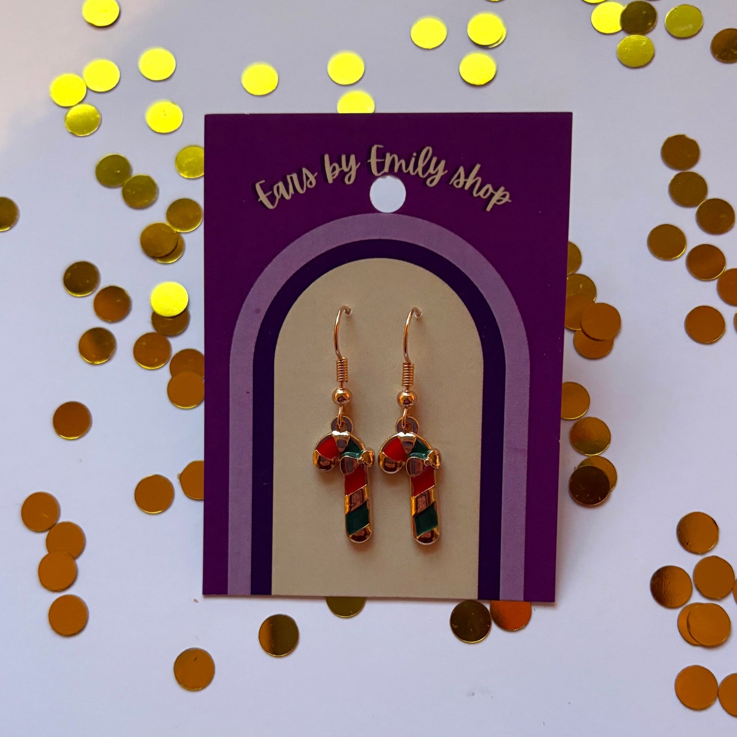 Green Christmas candy cane gold earrings