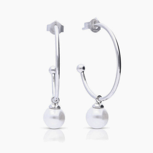 Diamonfire 3/4 Hoop Earrings with Shell Pearl Charm