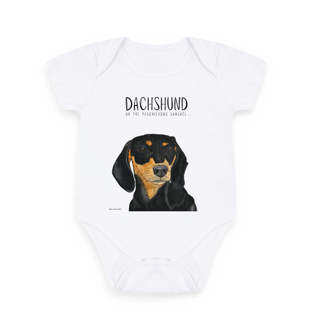 Mischievous Hot Dog Baby Bodysuit – Too Cute to Handle! Black & Tan Dachshund
