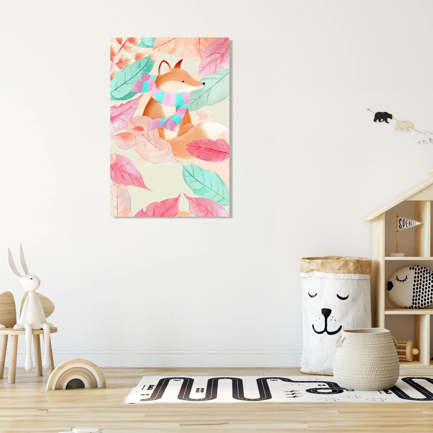 Fox and Leafy Scarf Canvas