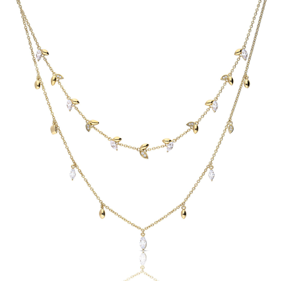 Diamonfire Marquise and Multi-Stone Detail Double Row Necklace
