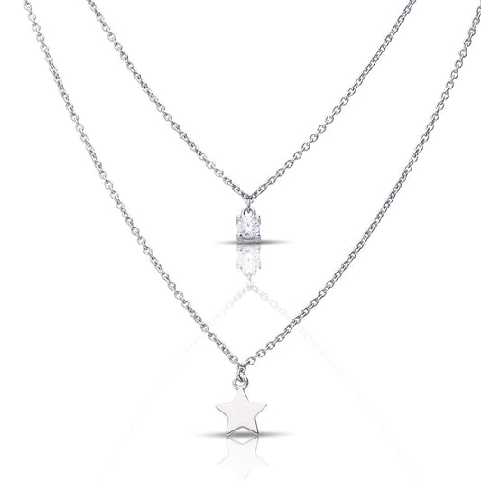 Diamonfire Star and Zirconia Double Chain Necklace
