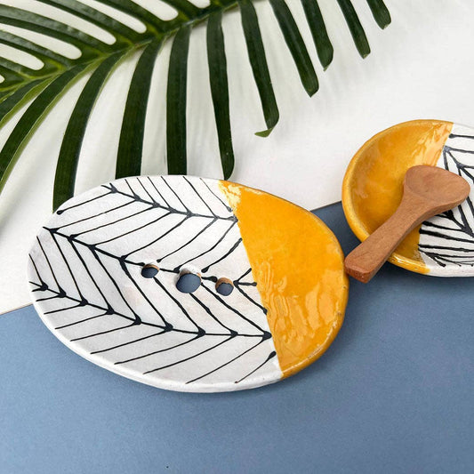 Mustard Herringbone Soap Dish With Drainage