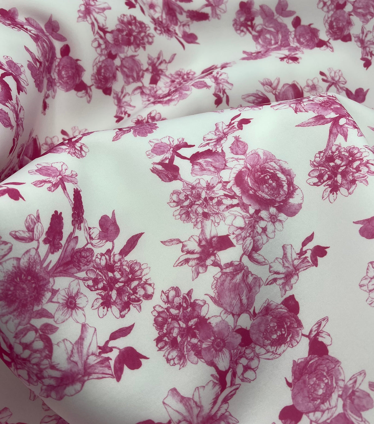 Pink Flower Scuba Foam 3D Mono Jersey Fabric 2 Way Stretch