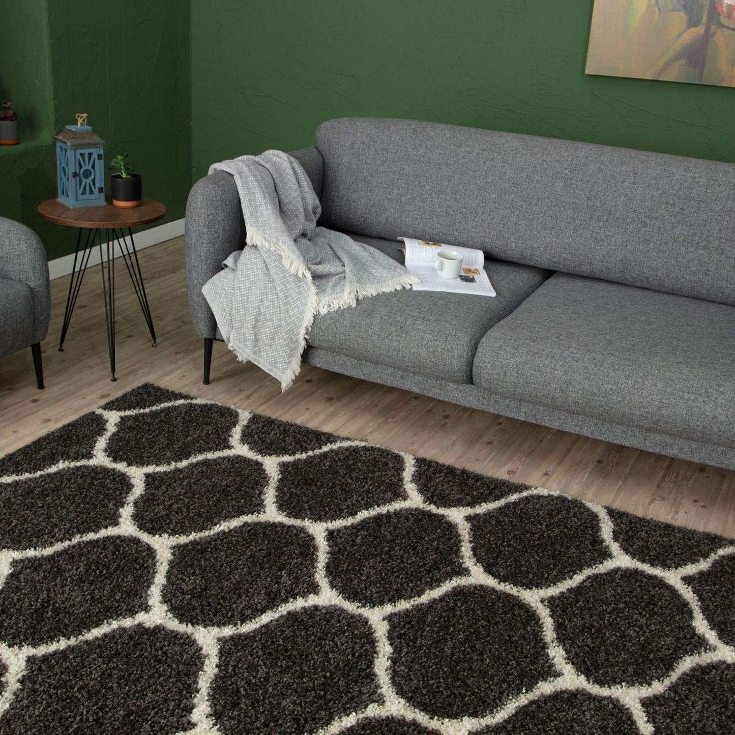 Moroccan Dark Grey Shaggy Rug | 640