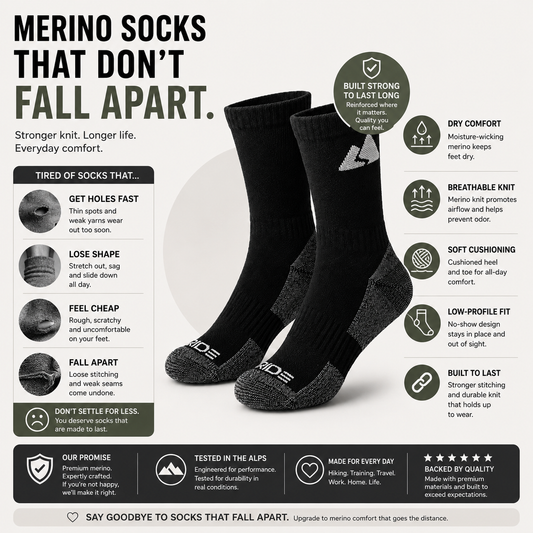Black Merino Wool Hiking Socks | Winter Trekking | Unisex