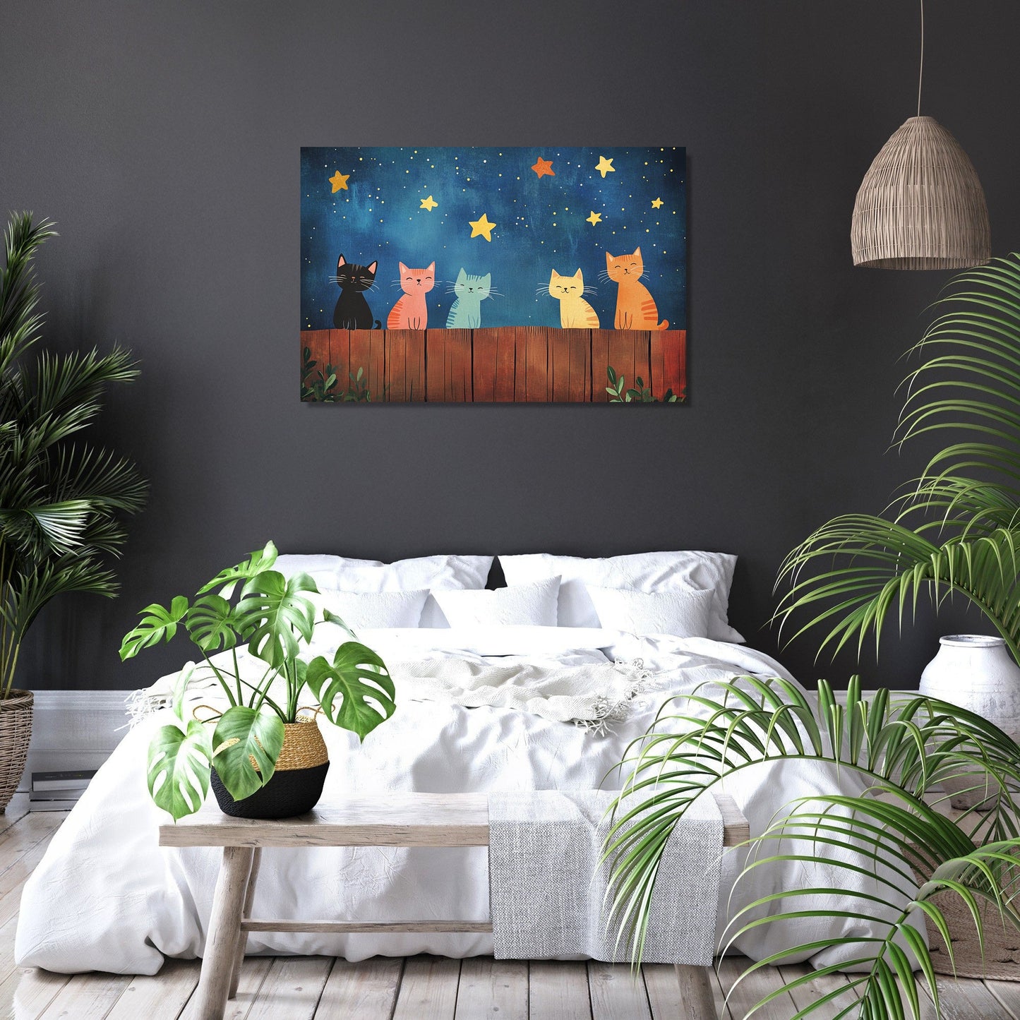 Meowing Cats Night Canvas