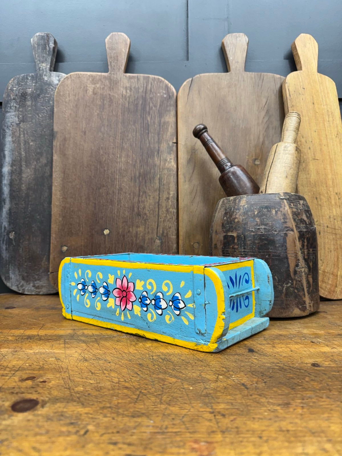 Blue Wooden Painted Brick Mould / Decorative Herb Planter / Storage Box Tray B