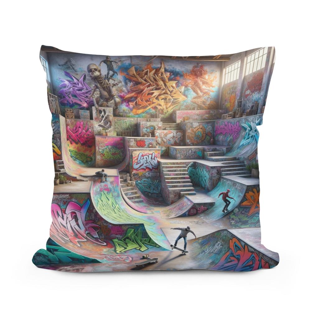Hidden Skatepark Graffiti Haven Cotton Cushion