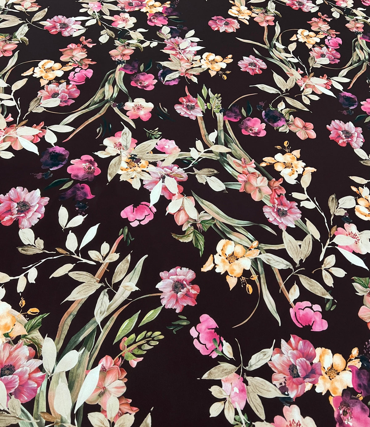 Brown Floral Scuba Foam 3D Mono Jersey Fabric 2 Way Stretch