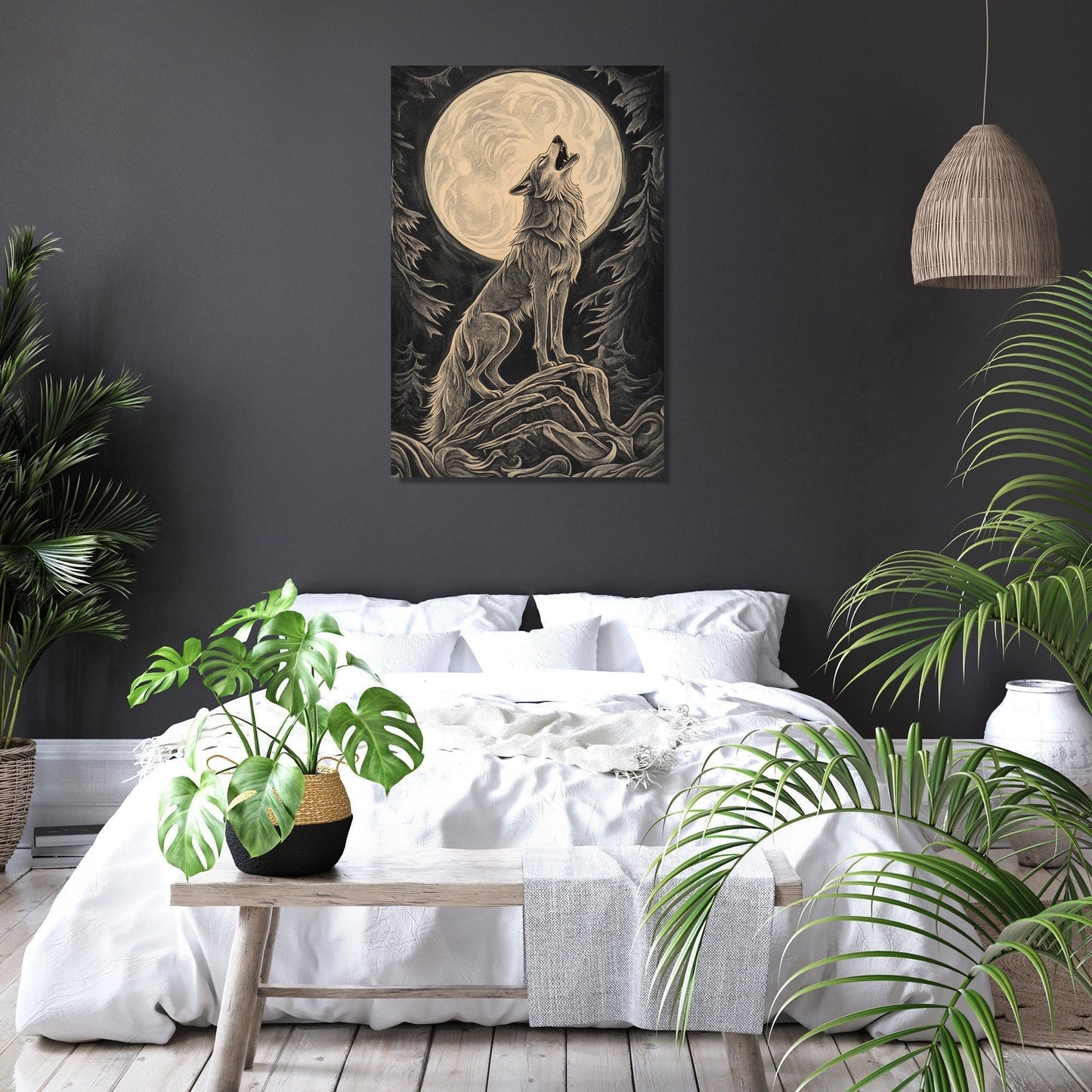 Moonlit Howling Wolf Canvas