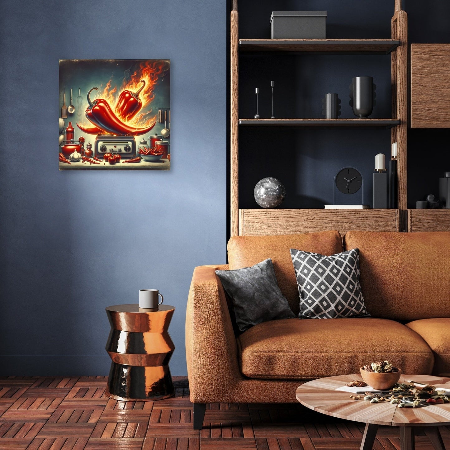 Retro Fire Chillies Kitchen Art Canvas