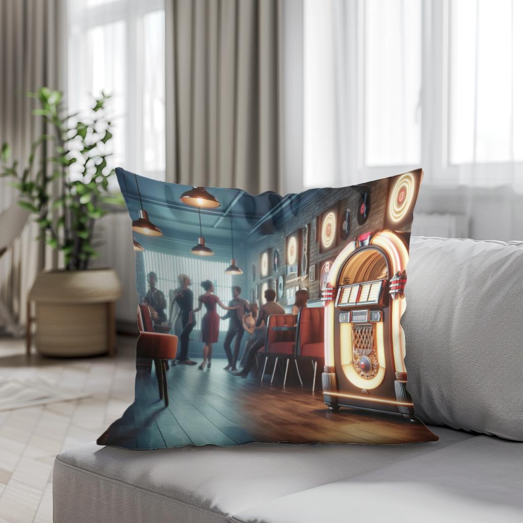 Retro Jukebox Lounge Cotton Cushion