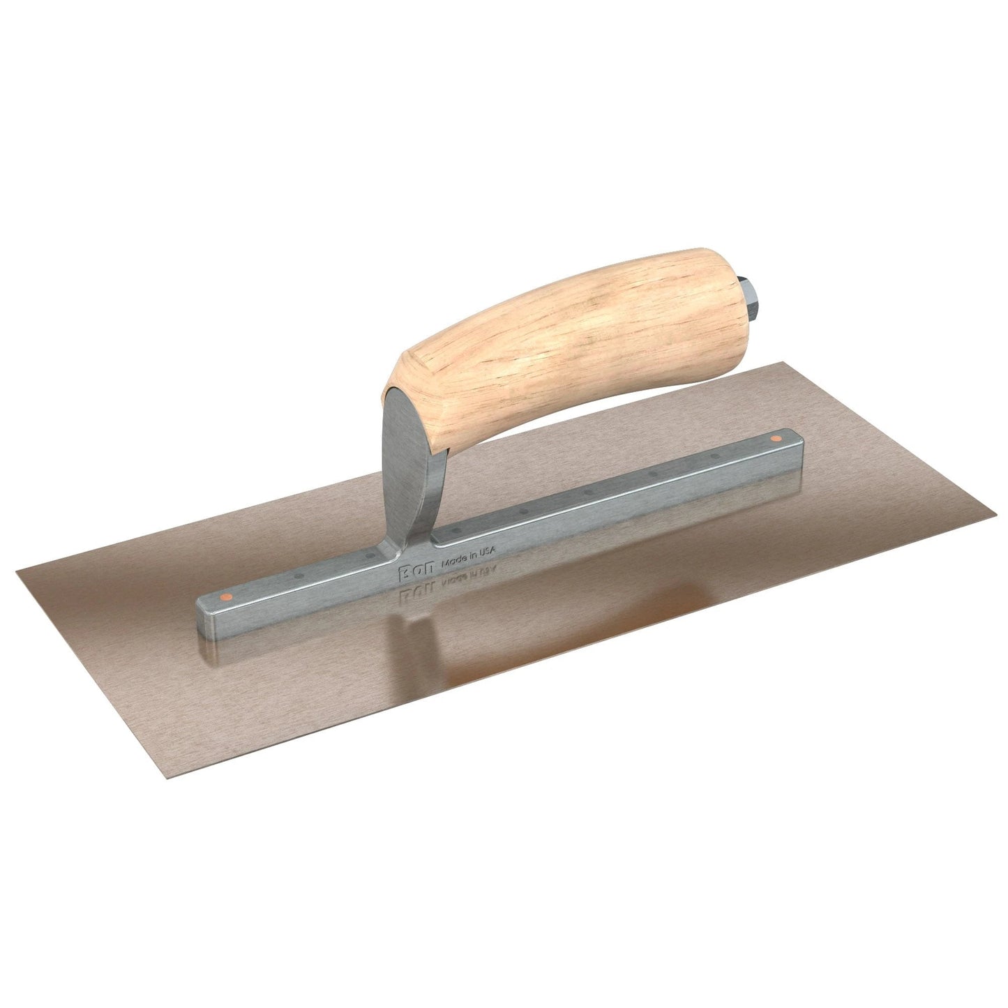 Bon Tool Golden Stainless Steel Square End Finish Trowel - Long Shank - Camel Back Wood Handle