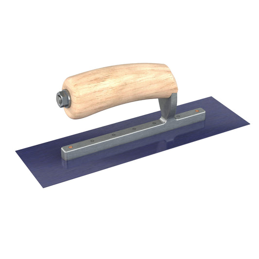 Bon Tool Blue Steel Square End Finish Trowel - Camel Back Wood Handle