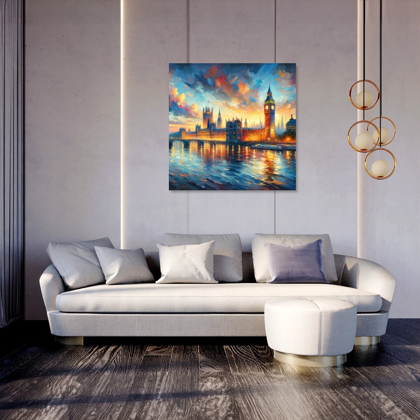 London Parliament Sunset Impression Canvas