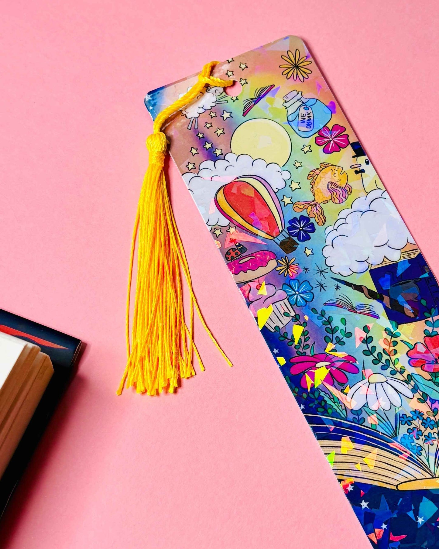 Bookish Handmade Bookmark- Cute Holographic Bookmark with Tassel