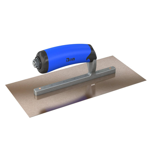 Bon Tool Golden Stainless Steel Square End Finish Trowel - Long Shank - Comfort Wave Handle