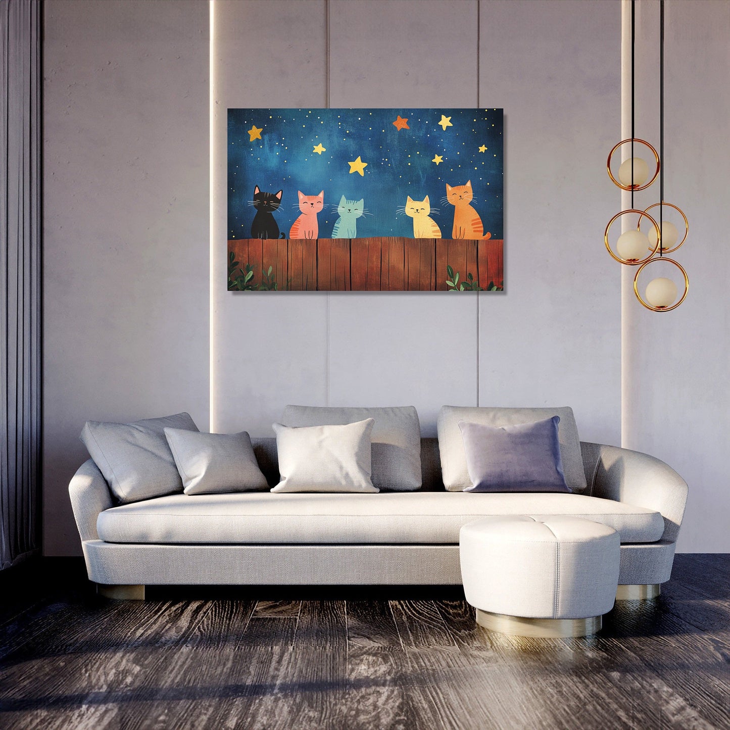 Meowing Cats Night Canvas
