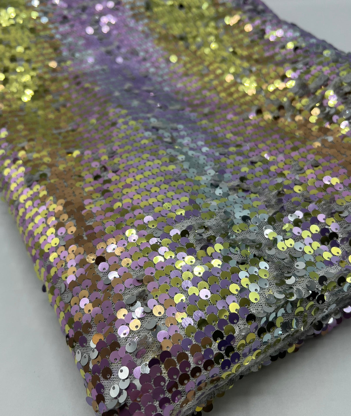 Lilac Gold Sequin Detail Textured Mesh Stretch Fabric