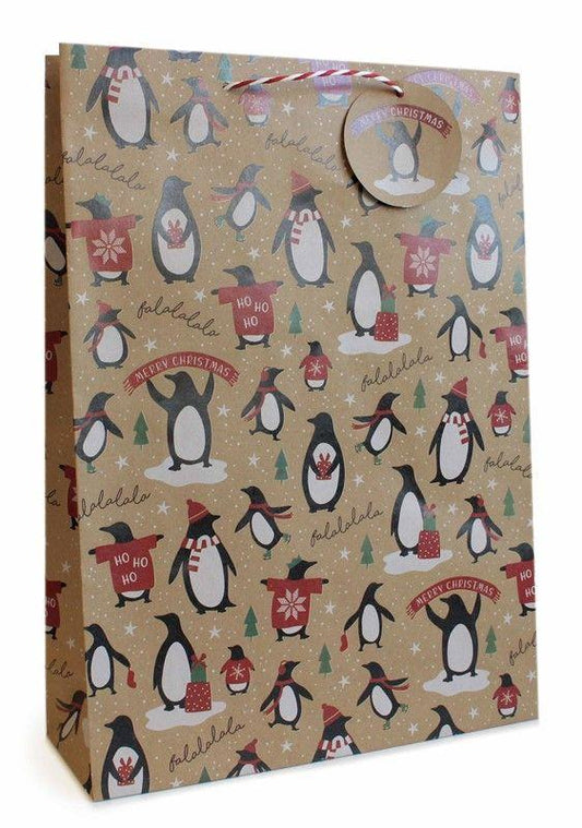 Christmas Gift Bag Extra Large - Kraft Penguin (W320 x H440 x D110 mm)