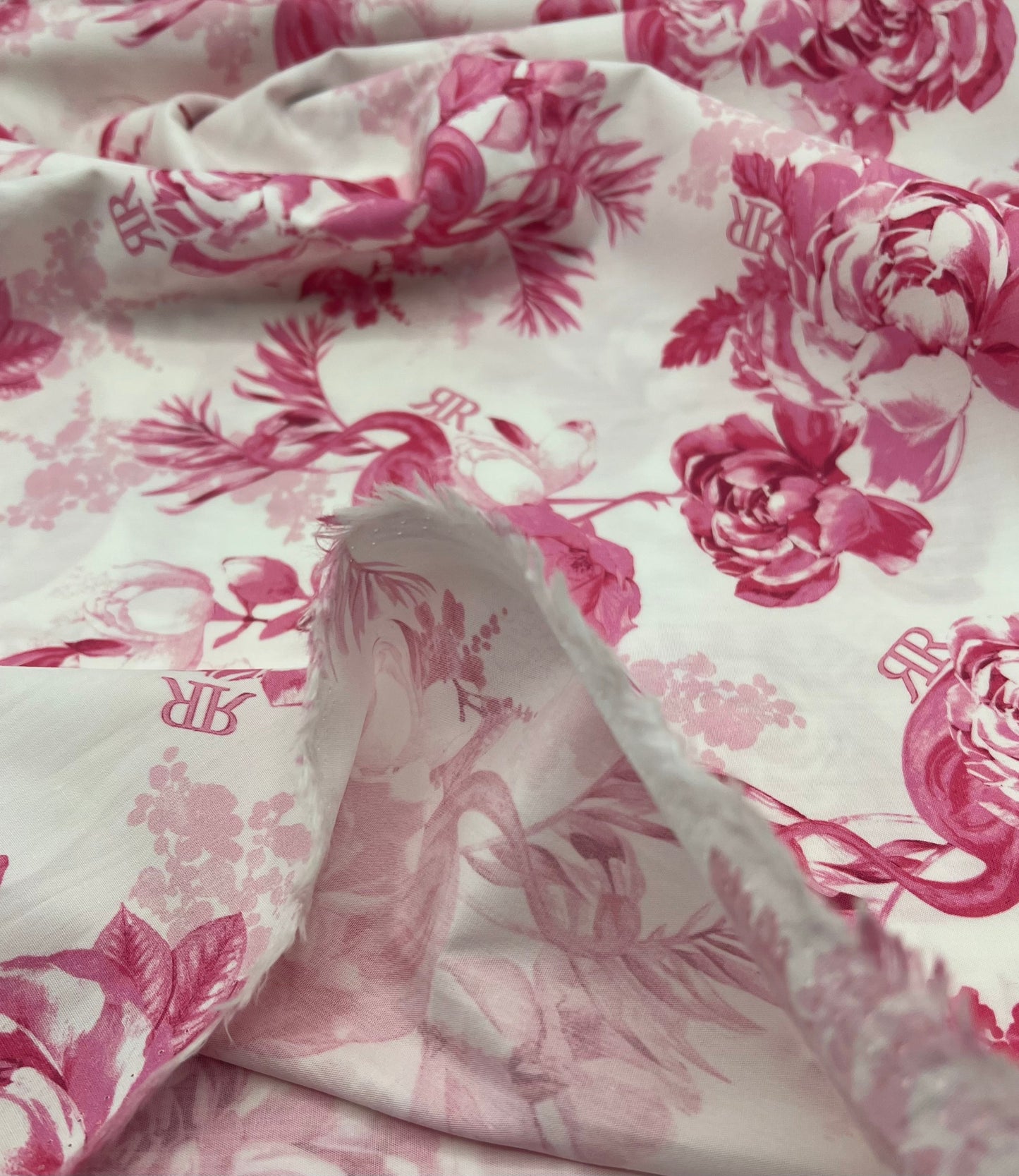 White Pink Floral Lightweight Fabric 130GSM Non Stretch