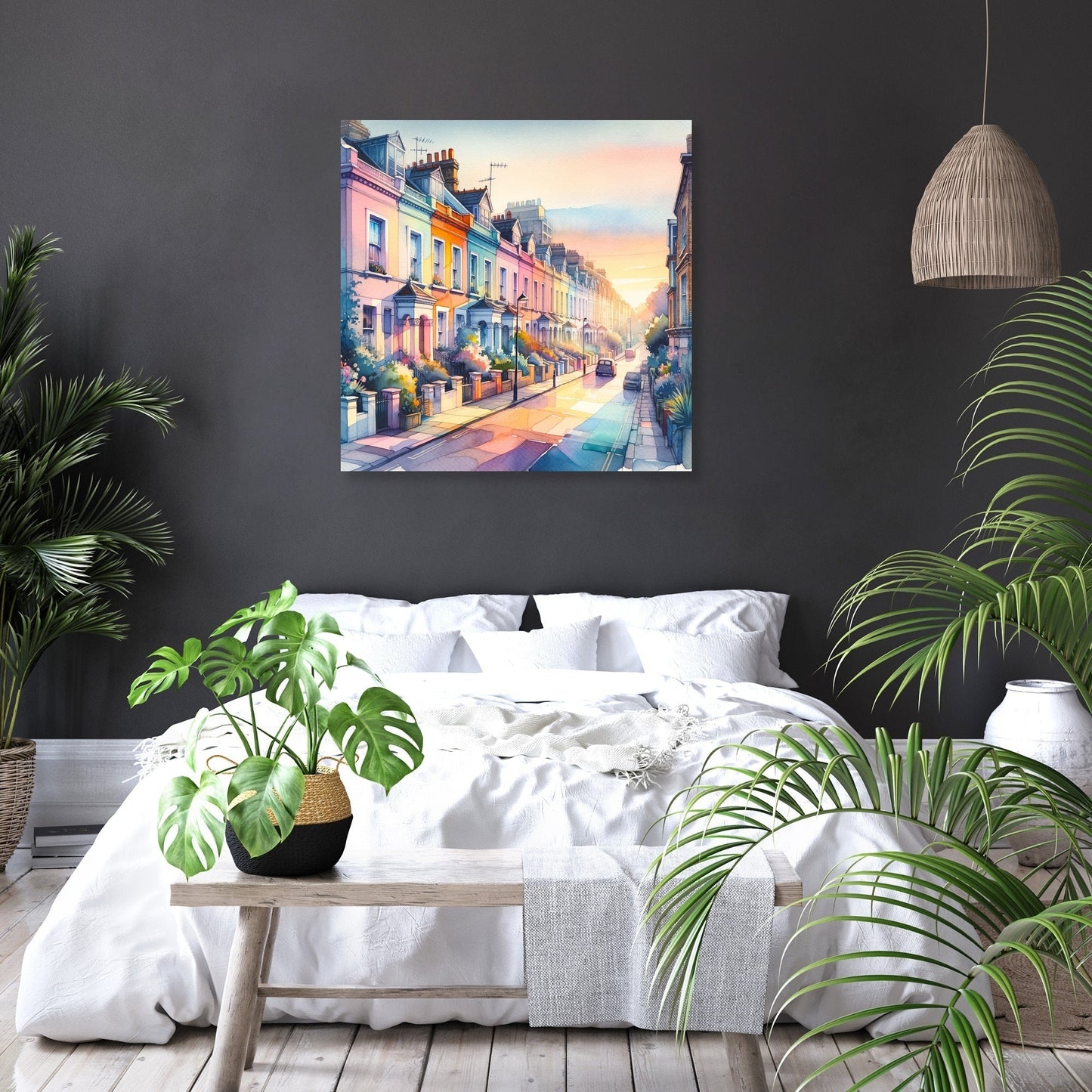 London Notting Hill Morning Watercolor Canvas