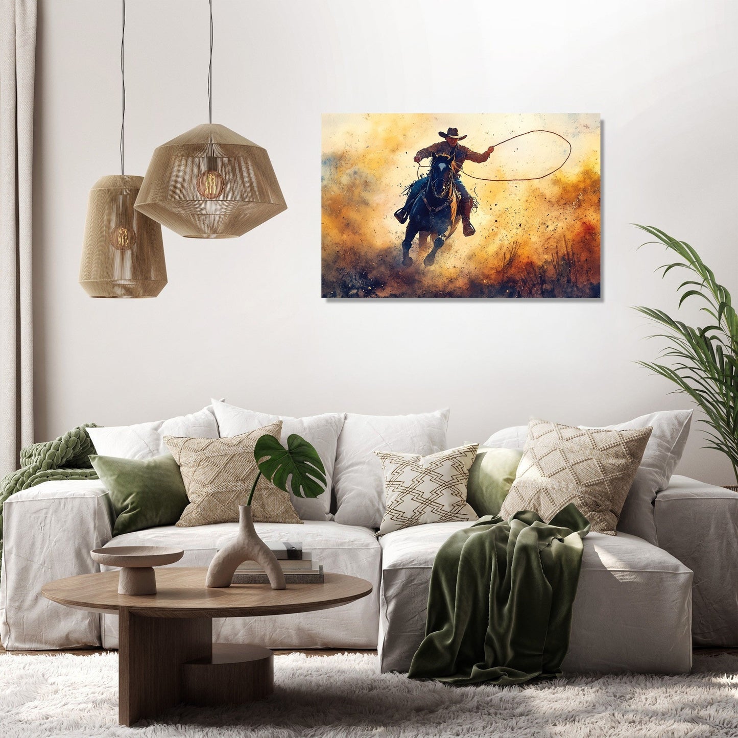 Cowboy Lasso Sunset Canvas