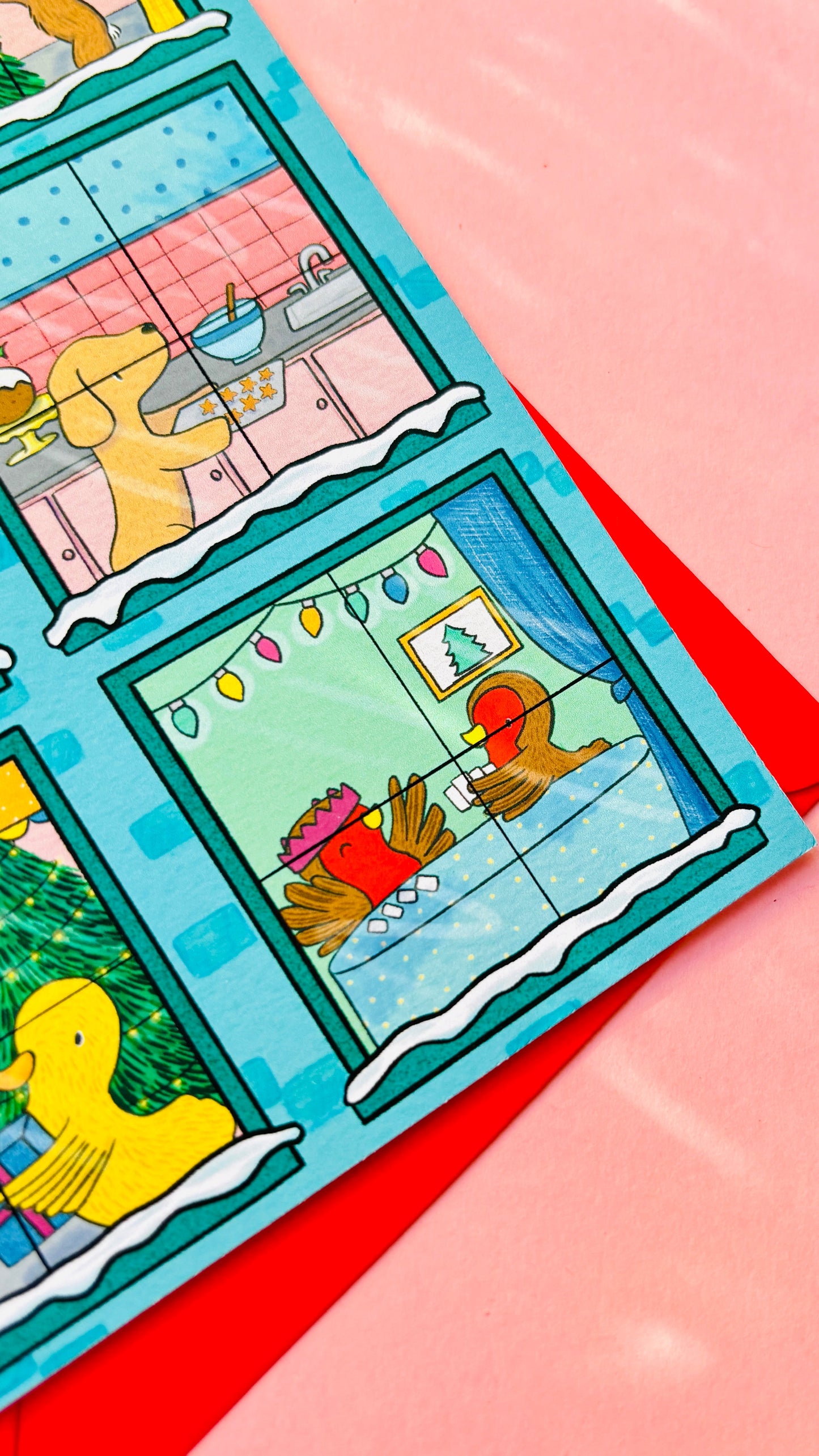 Illustrated animals Christmas scene A6 greetings card