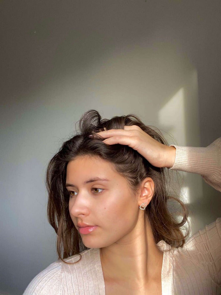 Textured Heart Chain Sterling Silver Stud Earrings